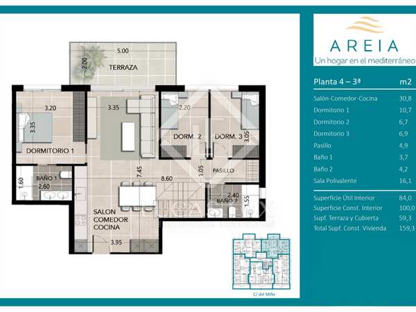 159m² takvåning med 59m² terrass till salu i Calafell